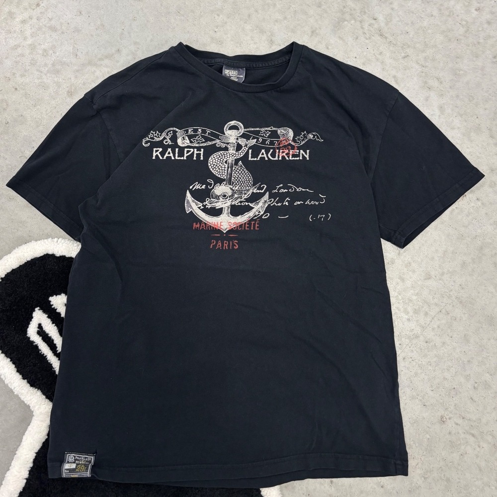 Polo Ralph Lauren Mens Black Marine Societe Paris Anchor Graphic T-Shirt Small